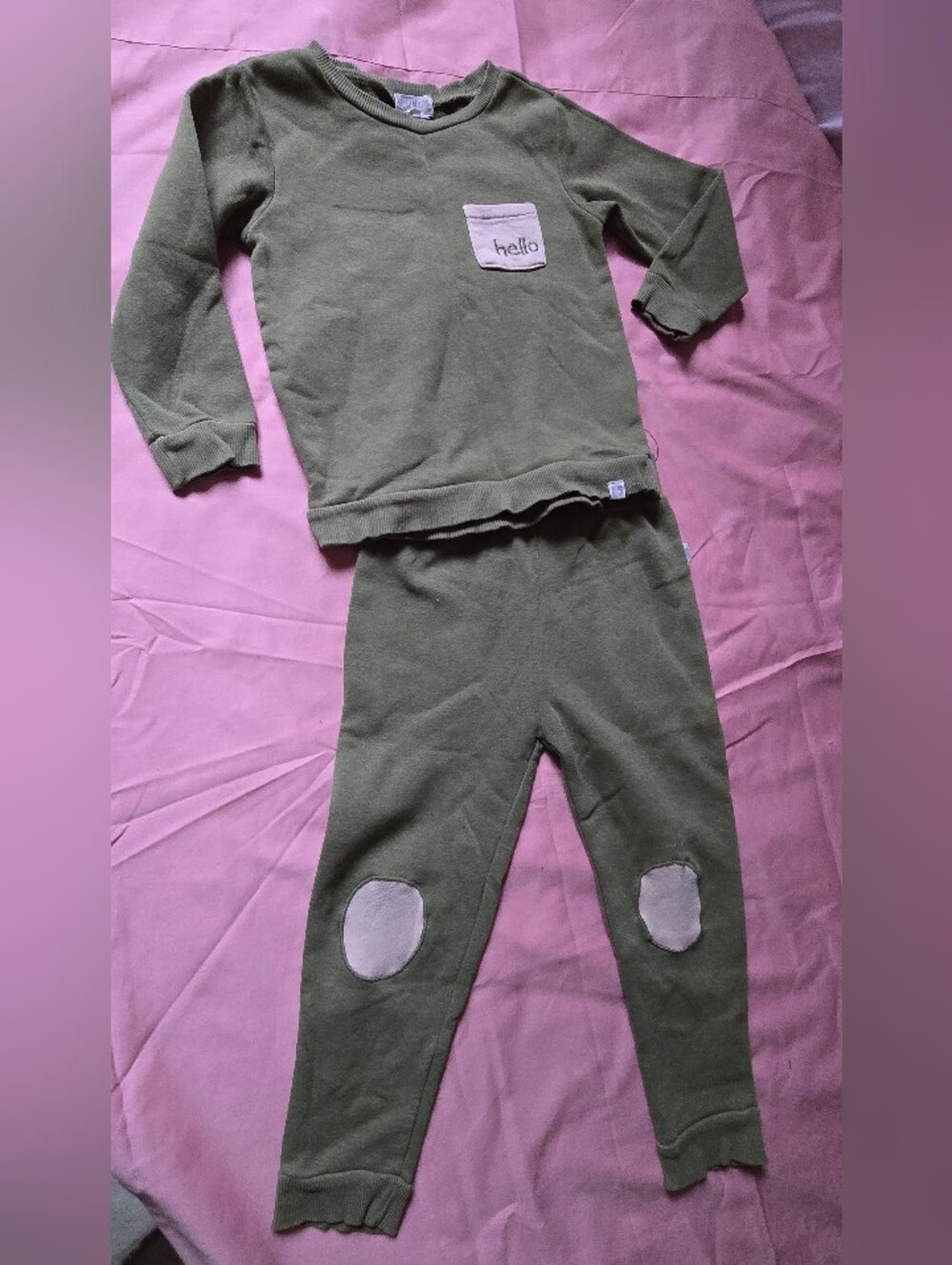Kids Olive Green Matching Set with Pocket Detail